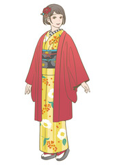 カジュアル羽織（着物）を着た女性のベクターイラスト