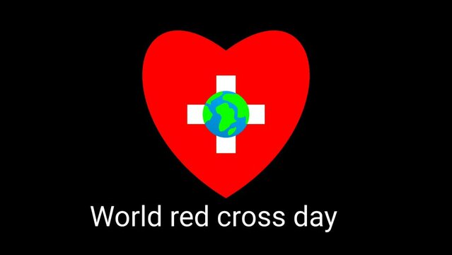 World red cross day with heart and earth isolated on black background. Illustration for medical since and health care.