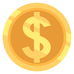 Golden dollar coin icon. Cartoon money symbol