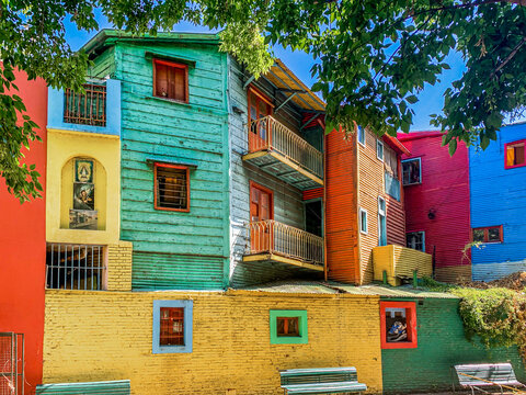 Argentina, Buenos Aires, el  Caminito, colourful  houses in the district of La Boca.	
