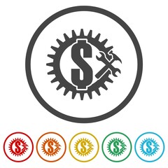 Gear with dollar symbol icon. Set icons colorful