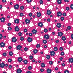 Seamless vintage pattern. blue and white flowers, leaves. Pink background. vector texture. fashionable print for textiles, wallpaper and packaging.