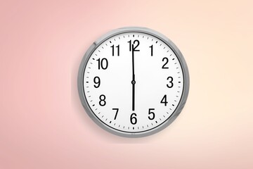 Round clock on pastel background. Wall clock over pink background.
