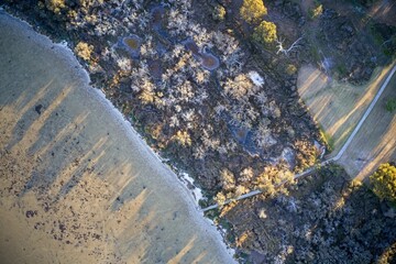 Aerial view of walkway through park forming patterns in nature, Western Australia.