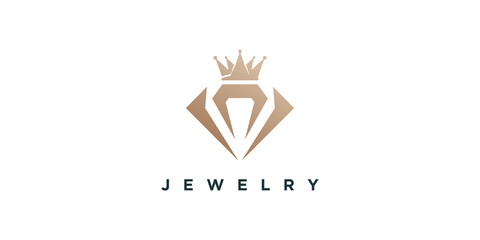 Diamond logo design with crown concept Premium Vector