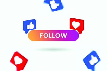 Follow button on social media with 3d social media icons