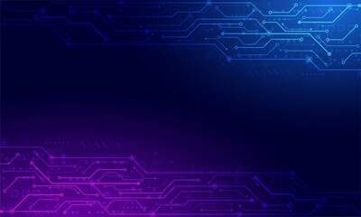 circuit board technology background. purple and blue light  banner.electronic system concept.