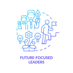 Future-focused leaders blue gradient concept icon. Principle for managing innovation abstract idea thin line illustration. Leadership. Isolated outline drawing. Myriad Pro-Bold font used