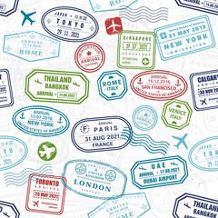 Passport stamps travel background