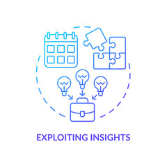 Exploiting insights blue gradient concept icon. Innovation management abstract idea thin line illustration. Build insightful knowledge. Isolated outline drawing. Myriad Pro-Bold font used