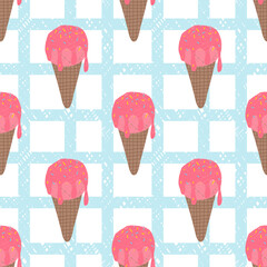 Seamless wallpaper with ice cream. Decorate the pattern of pillows, curtains, bottles, bedding, blankets, walls, wrapping paper or fabric patterns.