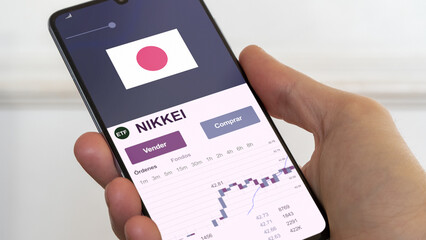 Fondo etf negociado en bolsa japonesa, mercado japonés. Análisis de negocios de una tendencia ETF. Blue chips japonés. índice japonés. Texto en español	