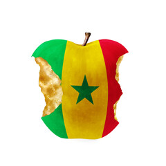 Bitten apple on white background. Conceptual territory occupation graphics in colors of national flag. Senegal