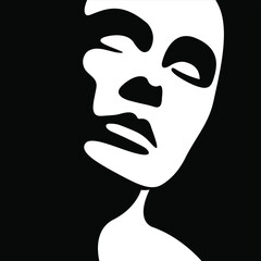 vector black and white illustration of a beautiful female face formed by a shadow. useful for advertising products for women, beauty salons, decorative and care cosmetics, logo, print, poster, design