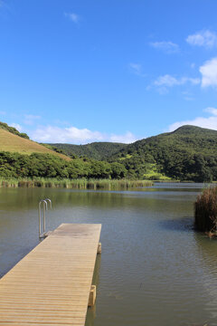 Vertical daytime view of the Lake Wainamu