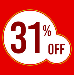 31 percent red banner with white ballons and red lettering for promotions and offers