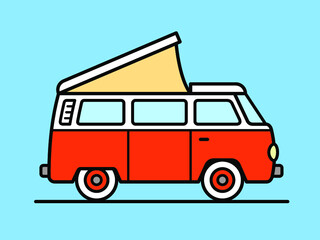 Vector illustration of a vintage  camper van with roof tent - obrazy, fototapety, plakaty