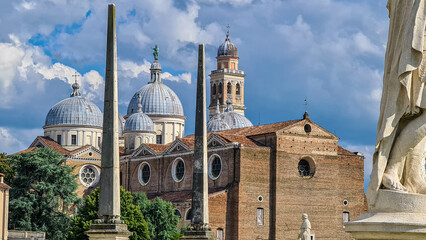Scenic view from Prato della Valle on Abbey of Santa Giustina in Padua, Veneto, Italy, Europe. Abbey was founded in fifth century on the tomb of saint Justine of Padua in Padova, Italian city
