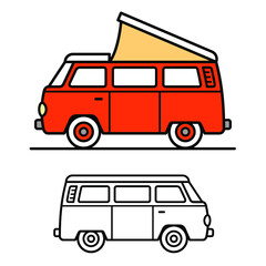 Vector illustration of a vintage camper van - obrazy, fototapety, plakaty