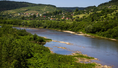 Fototapeta na wymiar Striy river in the Carpathian mountains, Skole Beskids National Nature Park, Ukraine