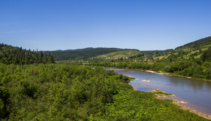 Naklejka premium Striy river in the Carpathian mountains, Skole Beskids National Nature Park, Ukraine