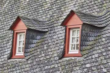 Closeup shot of the house windows in Monreal, Eifel region, Germany