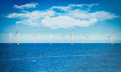 Offshore Wind Turbine in a Wind farm under construction off the England coast.