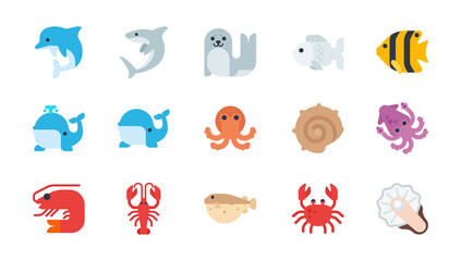 Underwater Animals Set. Fishes and Seafood Icon Collection © Stalvalki