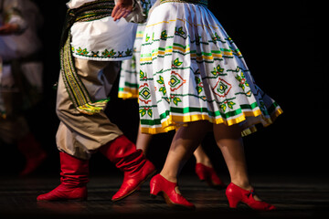 Closeup of legs dancing Ukrrainian folk dance on stage