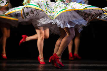 Closeup of legs dancing Ukrrainian folk dance on stage