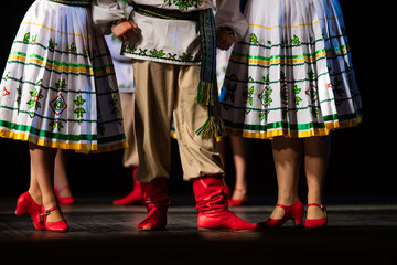 Closeup of legs dancing Ukrrainian folk dance on stage