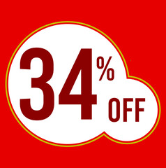 34 percent red banner with white ballons and red lettering for promotions and offers