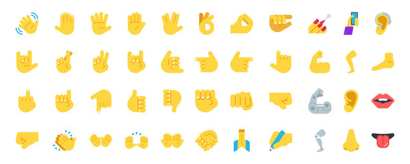 Set of hands Emoji and symbols. Set of hand emoticon vector isolated on white background. All hand emojis