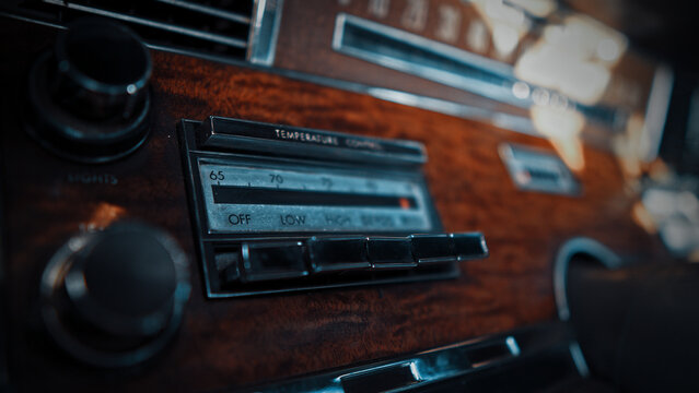 Closeup Of A Radio In A Vintage Car
