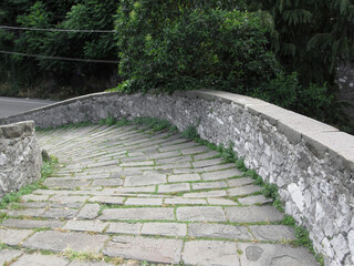 Descent stone walkway of medieval bridge