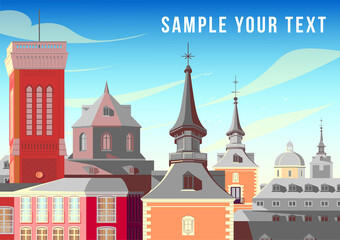 Medieval urban landscape. Handmade drawing vector illustration.