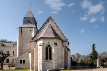 Church of Saint Aubin in Turquant on a sunny spring afternoon, Loire valley, France