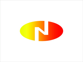 N letter logo template in white negative space isolated on orange gradient elipse shape vector illustration. best for simple and elgant bussiness identity 