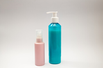 Blue can of shampoo on a white background