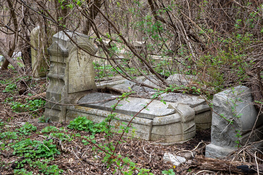 View of tombstones in an old cemetery