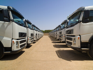 Truck fleet parked in rows