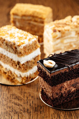 pieces of different cakes on the table