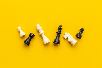 Chess game pieces. Business strategy concept. Top view - obrazy, fototapety, plakaty