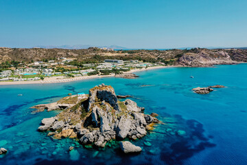 Natural view of the Kos Island and Kefalos Beach in Greece  under a clear sunny sky
