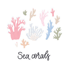 Fototapeta premium Corals - collection of pastel flat illustrations. Vector drawings isolated on background.