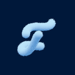 Fototapeta premium 3d alphabet, furry letter F, rendering on blue background