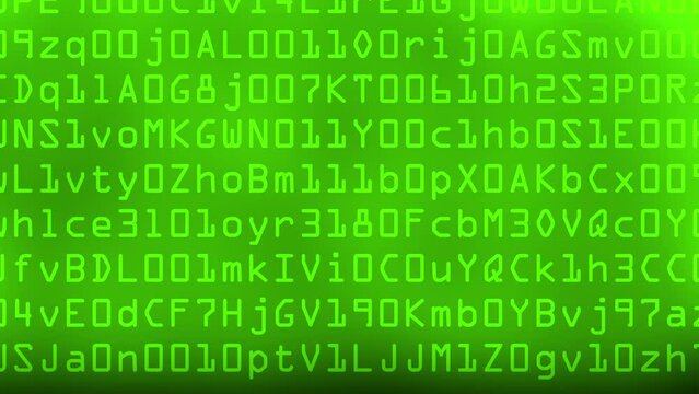 Scrambled data animation on green background