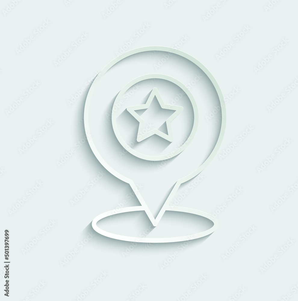 Poster map point icon. favourite place point icon. point symbol with star. black vector. line style