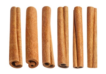 Collection of cinnamon sticks, isolated on white background