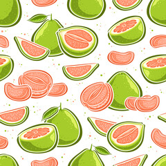 Vector Pomelo seamless pattern, decorative repeating background with set of cut out illustrations pomelo still life with leaves, group of exotic various pomelo on white background for wrapping paper